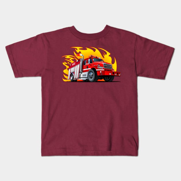 Cartoon firetruck Kids T-Shirt by Mechanik